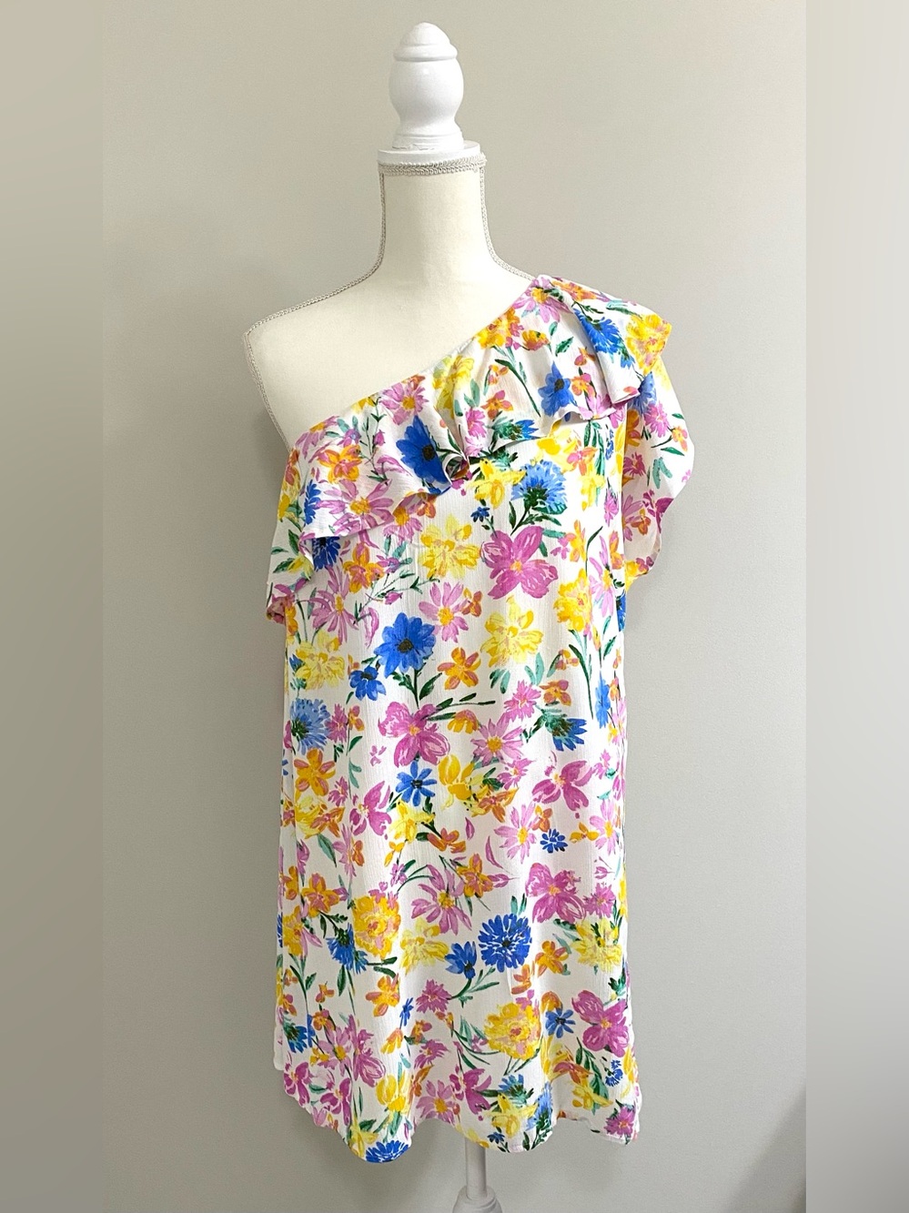 Emily Wonder Womens M Pink Yellow Asymmetrical Floral Dress Boho Cottagecore
